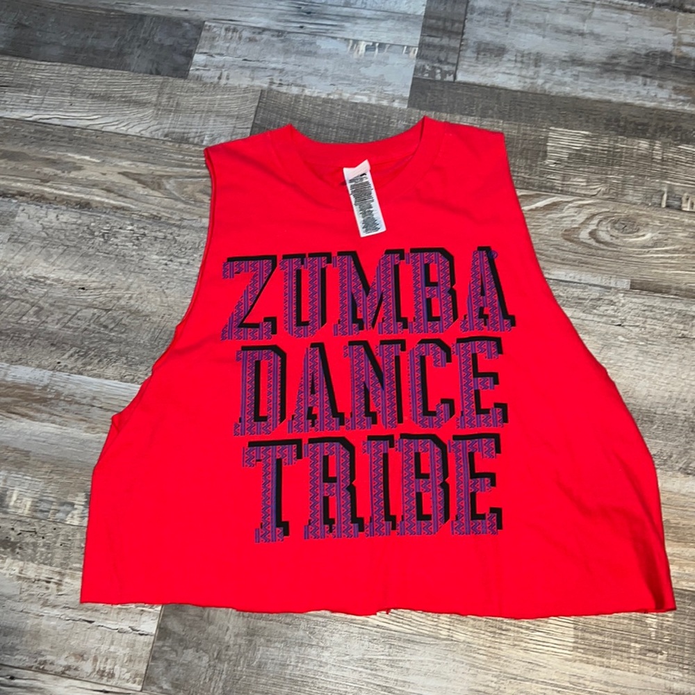 Gently used one size fits all Zumba tee cropped and cut into tank.